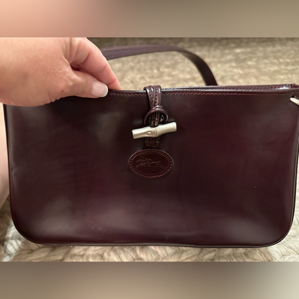 Longchamp Roseau Leather Handbag burgundy brown